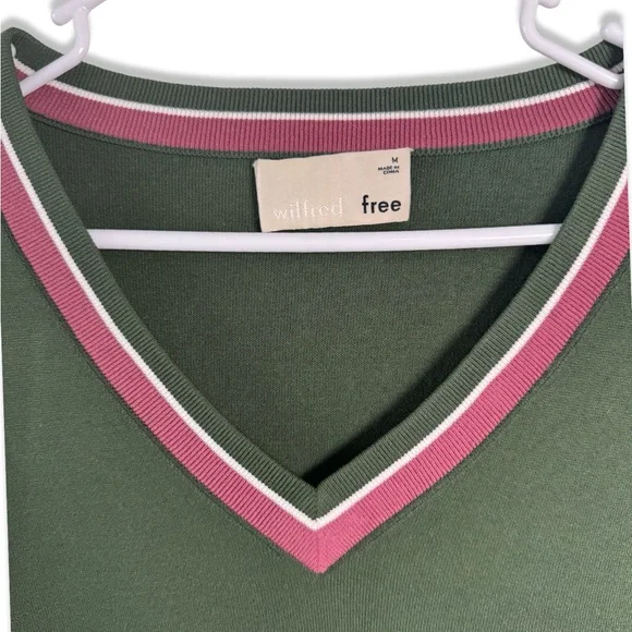 Aritzia Wilfred V Neck Varsity Sweater Green Medium - Picture 2 of 8